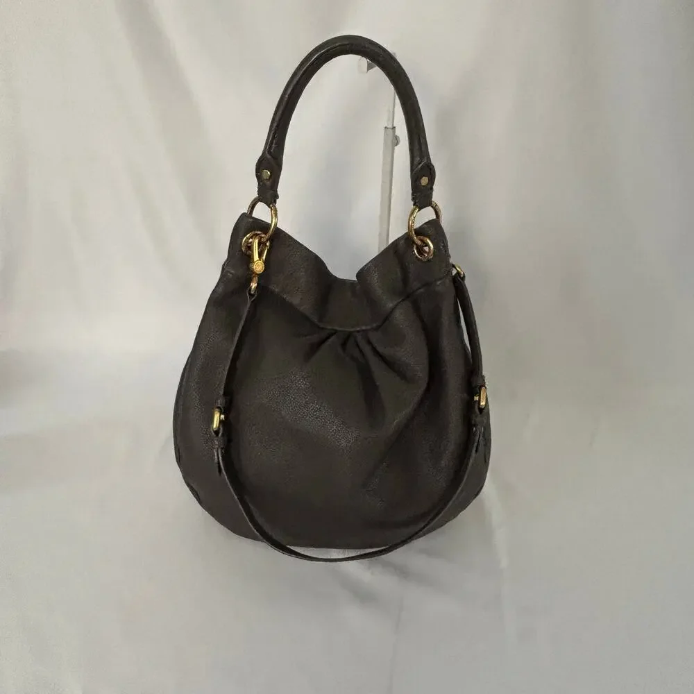 Marc Jacobs Classic Q Hillier Hobo Bag Gray Pebbled Leather Handbag Purse
